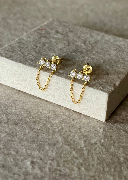 Brincos 3 Zirconias corrente